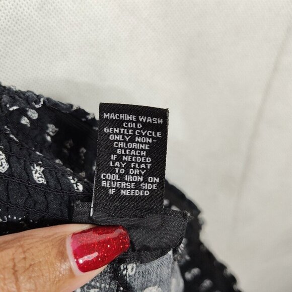 Rue 21 Black Printed Wide Leg Pants Women Size S Smocked Waist Pull-on Casual - Picture 5 of 5